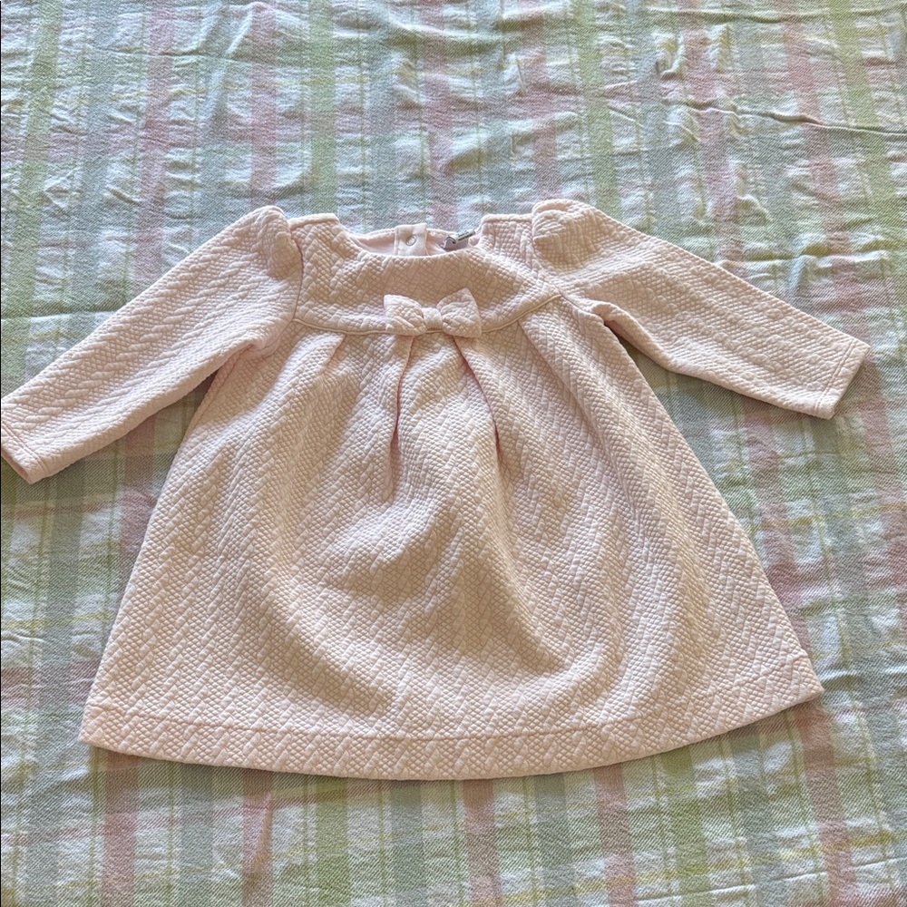Janie and Jack Cream Quilted Bow-Front Long-Sleeve Dress